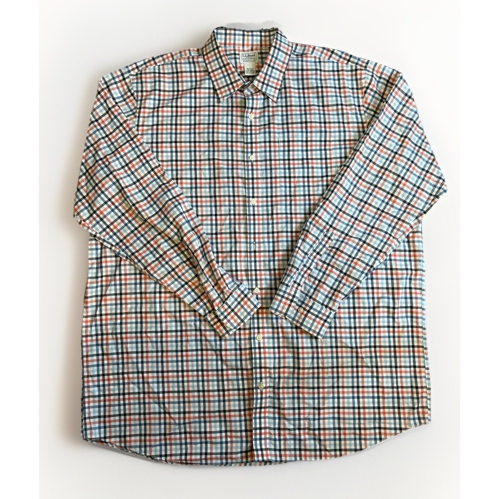 LL Bean Plaid Traditional Fit Button‎ Up Shirt Size 2XL Tall 100% Cotton